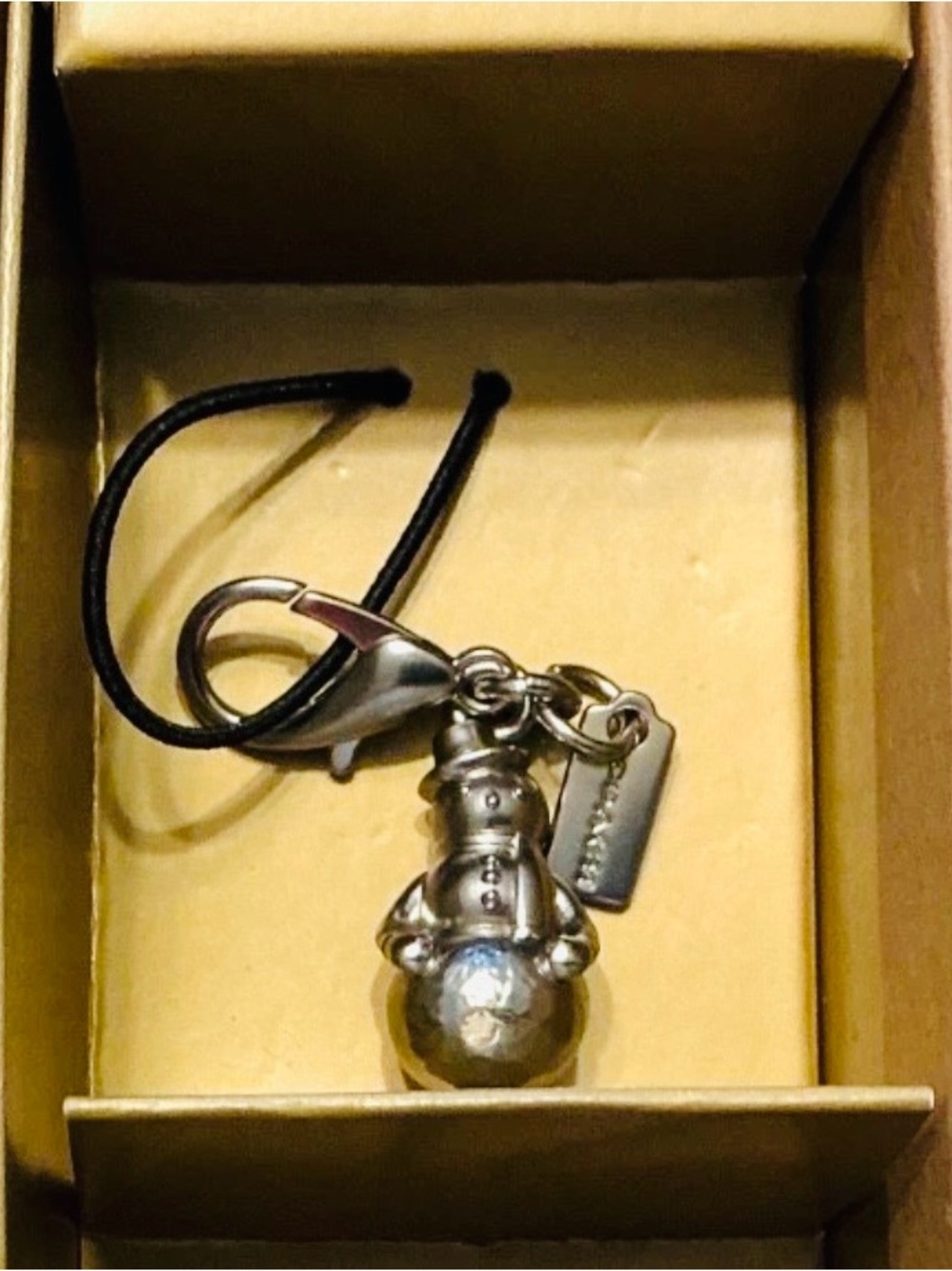 NWOT Coach Snowman 3D Bag/Purse Charm Key Chain Silver Toned metal 2"